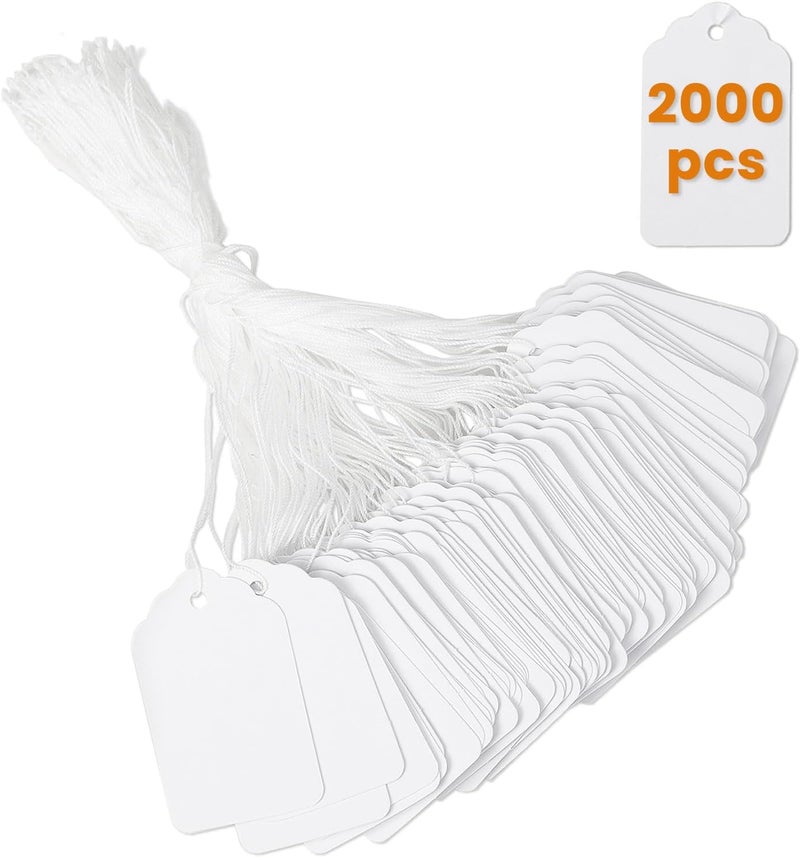Goefun 2000 PCS White Price Tags, 1.75 x 1.1 Inches, Gift Tags with String Attached for Labeling, Hanging, Clothing, Jewelry, Garage/Yard Sale, Inventory, 250 GSM - Image 1